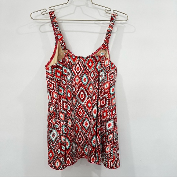 D & Co Beach Swimwear tankini Size 12 Aztec Print Multicolored Red Tankini Top - Picture 3 of 12